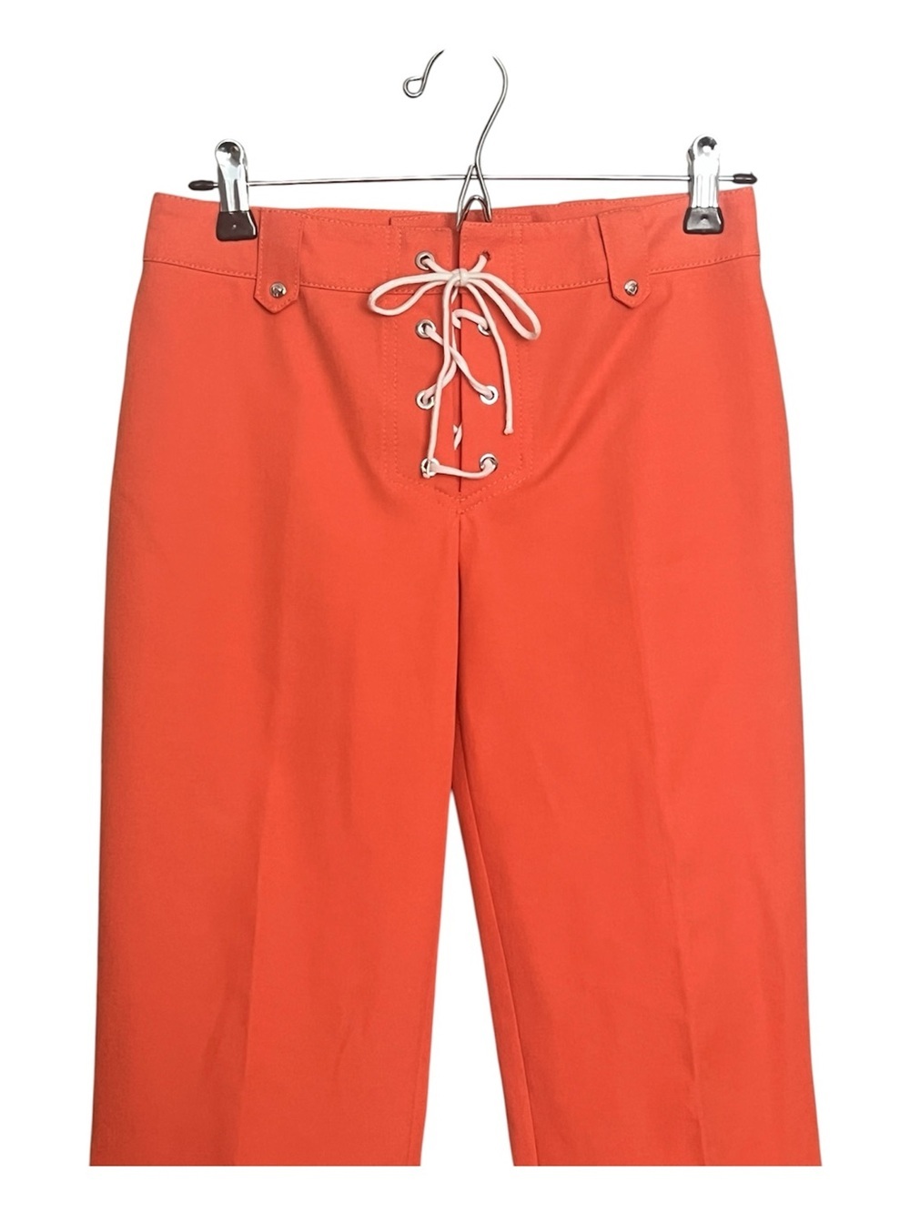 Escada Lace Up Front Orange Pants SZ 34/XS Vacation Summer Casual Mini Flare Leg - Picture 2 of 14